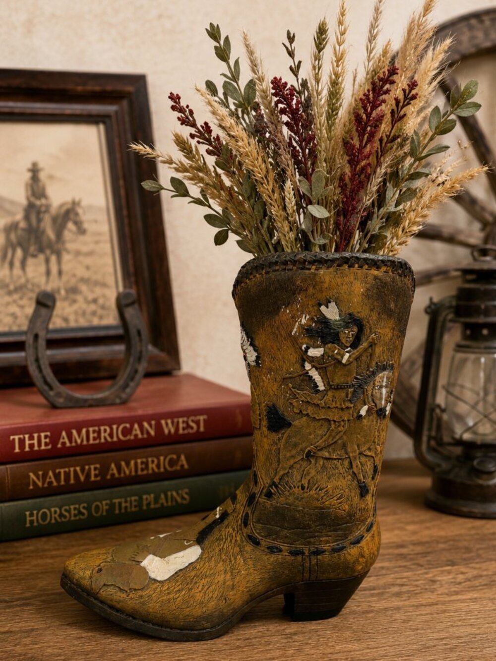 VTG Western Cowboy Boot Vase Native American Decor Rustic Resin Art Sculpture - Picture 10 of 12